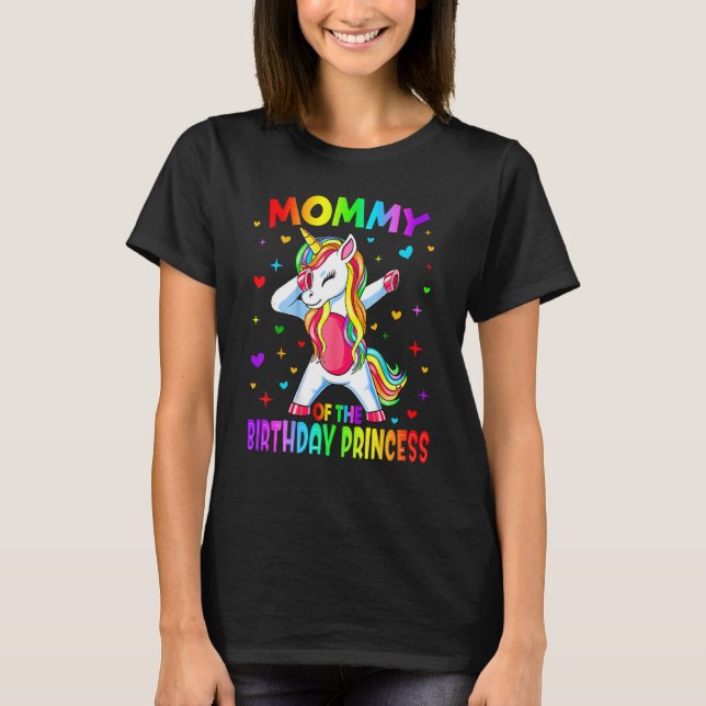 Camiseta Mamãe Da Princesa Aniversário Dabbing Unicorn (Frente)