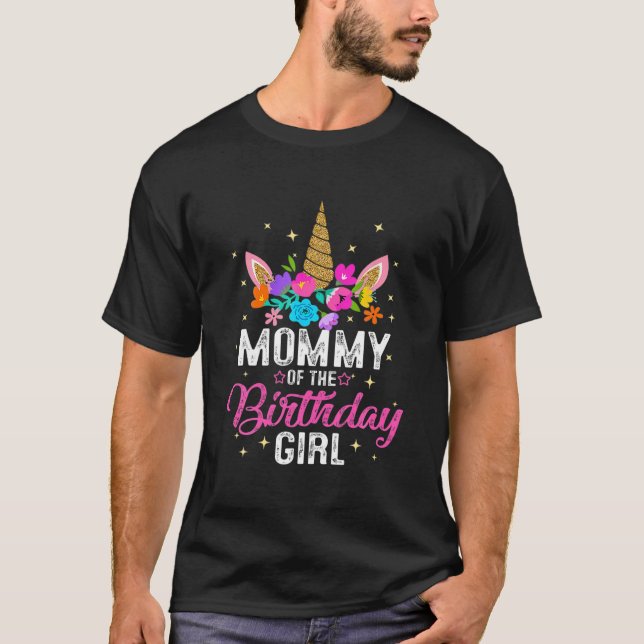Camiseta Mamãe Da Rapariga De Aniversário, Mãe Dotada De Un (Frente)