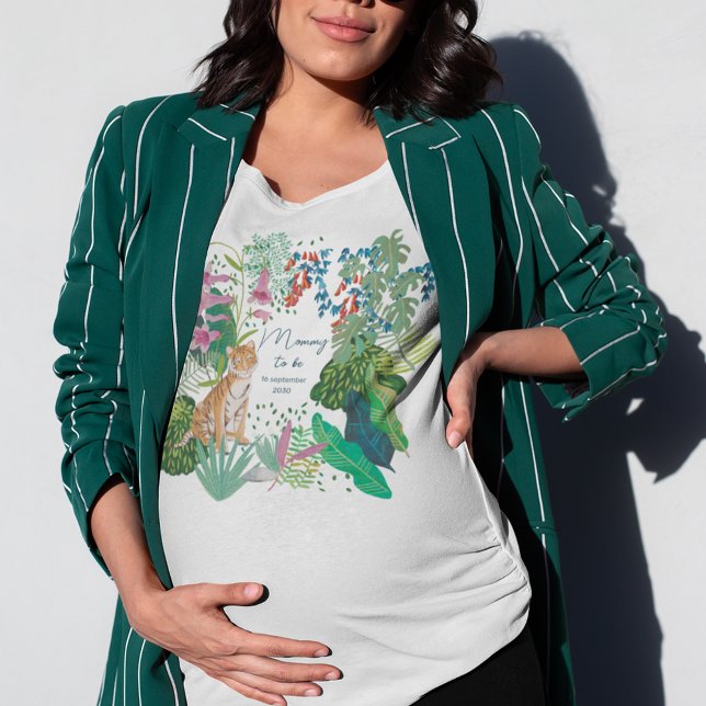 Camiseta Mamãe da selva de Tigre Bonito para Ser Chá de fra (Mommy to be tiger tropical jungle)