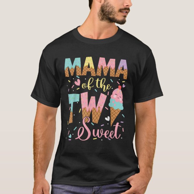 Camiseta Mamãe Das Duas Garotas segundos aniversários Doce  (Frente)