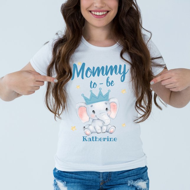 Camiseta Mamãe de elefante azul-branca para ser mãe (Criador carregado)
