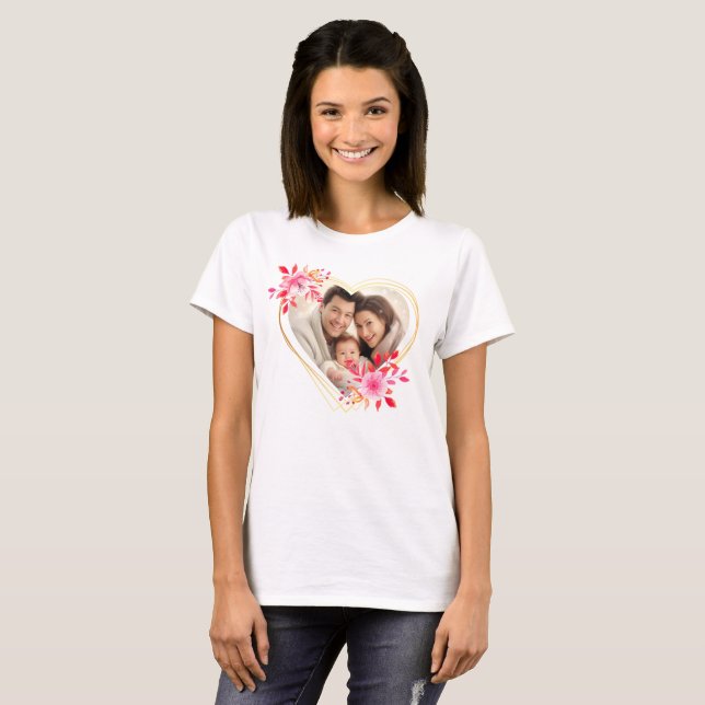 Camiseta Mamãe de fotos da família feliz personalizada do d (Frente Completa)