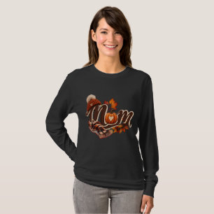 Camiseta Mamãe de Outono Aconchegante Abóbora Folhas de Out