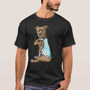 Camiseta Mamãe de Tatuagem Pitbull Marrom Tan Bully Cachorr
