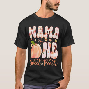 Camiseta Mamãe de um doce pêssego festa de 1º aniversário m