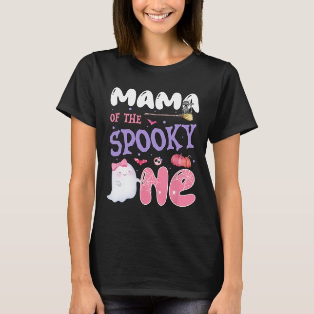 Camiseta Mamãe De Um primeiro aniversario Rosa De Halloween (Frente)