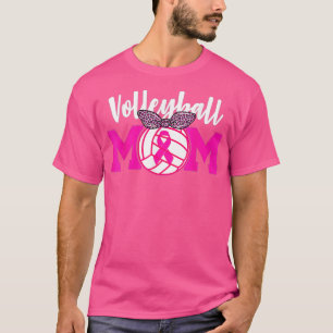 Camiseta Mamãe de Voleibol Fita Rosa Fita Sensibilização pa