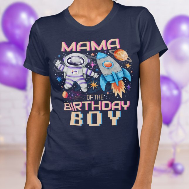 Camiseta Mamãe do Astronauta e Foguete do Astronauta (Mama of the Birthday Boy Rocket & Astronaut Space T-Shirt)