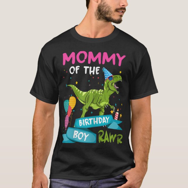Camiseta Mamãe do Birthday Boy T-Rex RAWR Dinossaur Birt (Frente)
