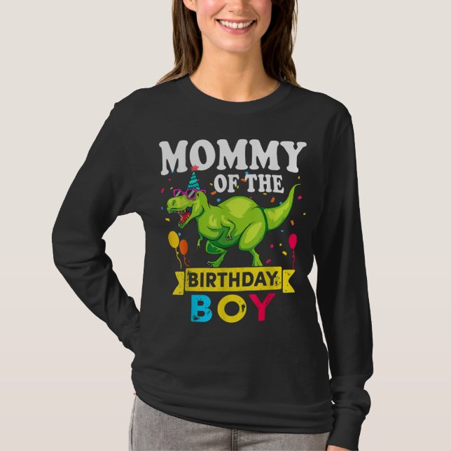 Camiseta Mamãe do Birthday Boy T-Rex RAWR Dinossaur Birt (Frente)