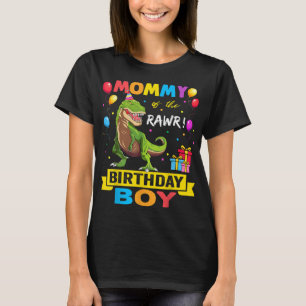 Camiseta Mamãe do menino de aniversário Dinossauro Raptor E