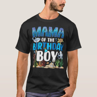 Camiseta Mamãe do Menino do Aniversário Animais Marinhos do