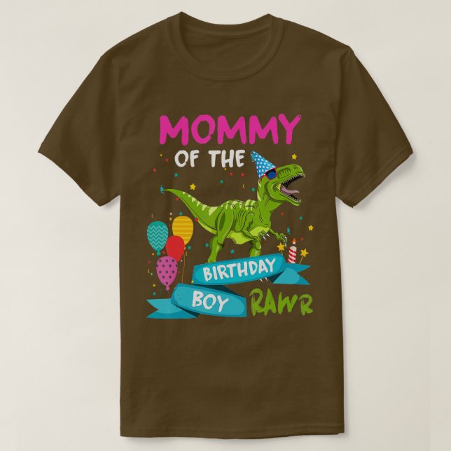 Camiseta Mamãe do Nascimento do Rapaz TRex RAWR Dinossauro (Frente do Design)