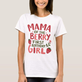 Camiseta Mamãe do Primeiro Aniversário de Rapariga Strawber