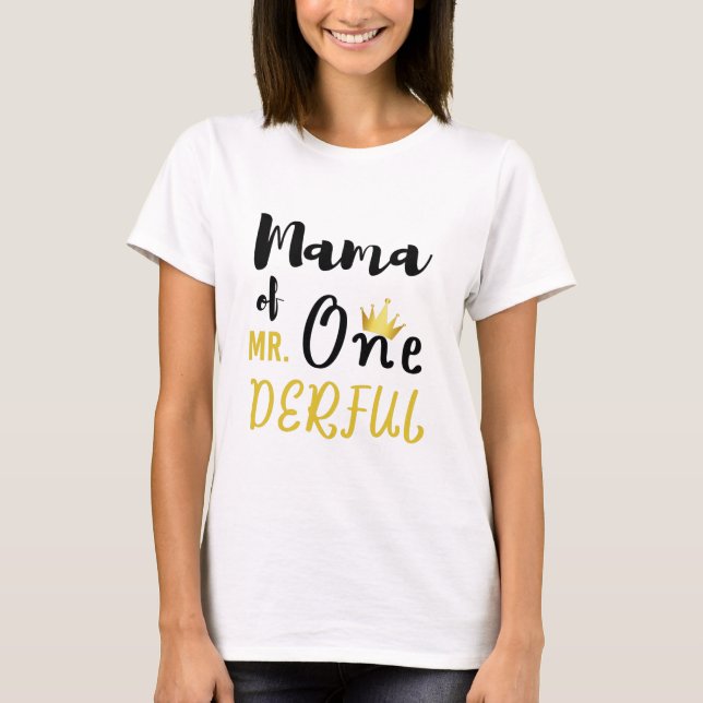 Camiseta Mamãe do primeiro aniversario T-Shirt Onemagnifica (Frente)