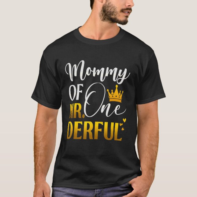 Camiseta Mamãe Do Sr. One Derful First Festa de aniversário (Frente)