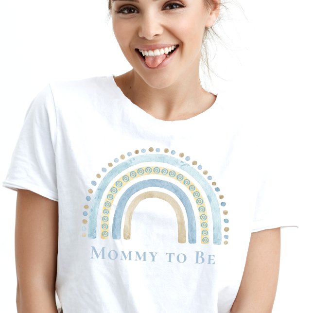 Camiseta Mamãe é Blue Boho Rainbow (Mommy to Be  Blue Boho Rainbow T-Shirt)