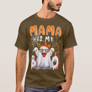 Camiseta Mamãe É Minha Boo Halloween Boo Fantasma Adorando