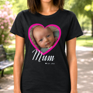 Camiseta Mamãe Estabeleceu Roteiro Coração Rosa Foto Preta