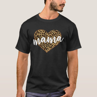 Camiseta Mamãe Estampa de Leopardo Coração Fofo