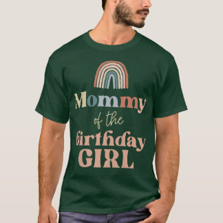 Camiseta Mamãe feminina da garota de aniversário Boho Rainb