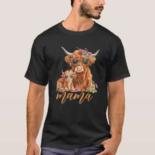 Camiseta Mamãe Fofa Vaca das Terras Altas Com Bezerro Boho