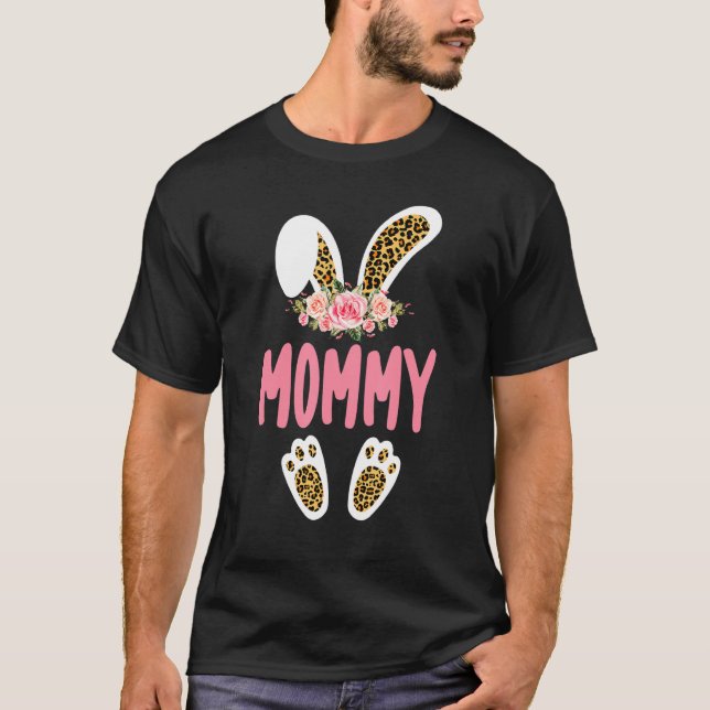 Camiseta Mamãe Folhas de Impressão de Leopardo Coelho Pásco (Frente)