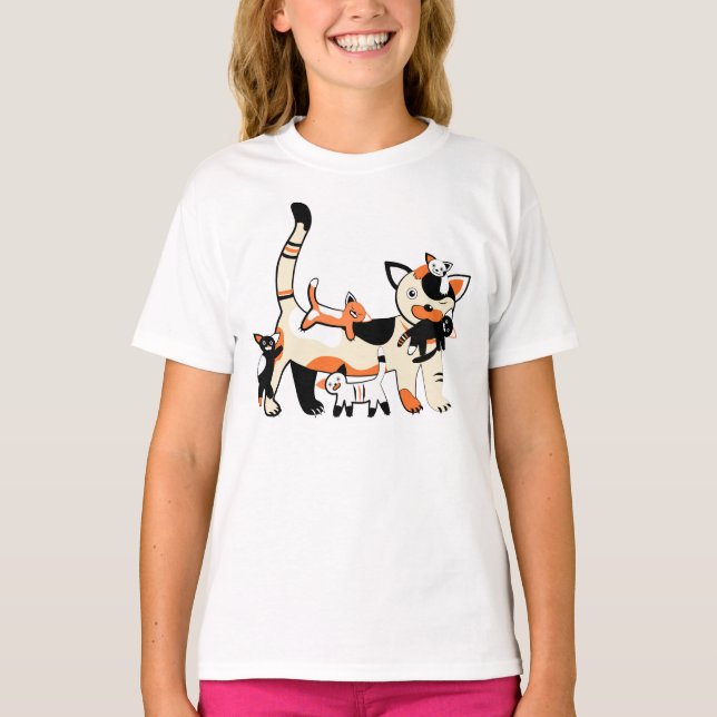 Camiseta Mamãe gata com gatinhos com uma foto engraçada. (Frente)