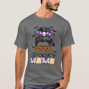 Camiseta Mamãe Mensageira Bun Leopard Halloween Para Mulher