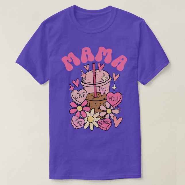 Camiseta Mamãe Mini Groovy Dia de os namorados Mãe Filha Fi (Frente do Design)