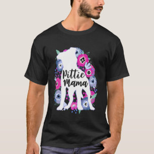 Camiseta Mamãe Pittie Floral Flores Amante de Pitbull Fofo