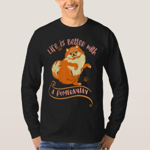 Camiseta Mamãe Pomeraniana Para Mulheres Cão Mora Melhor