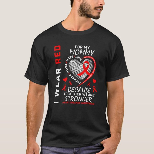 Camiseta Mamãe Que Visto Vermelho Para Minha Mãe Doença Car (Frente)