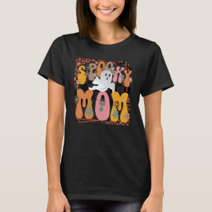 Camiseta Mamãe Retro Groovy Flower Ghost Boo Halloween