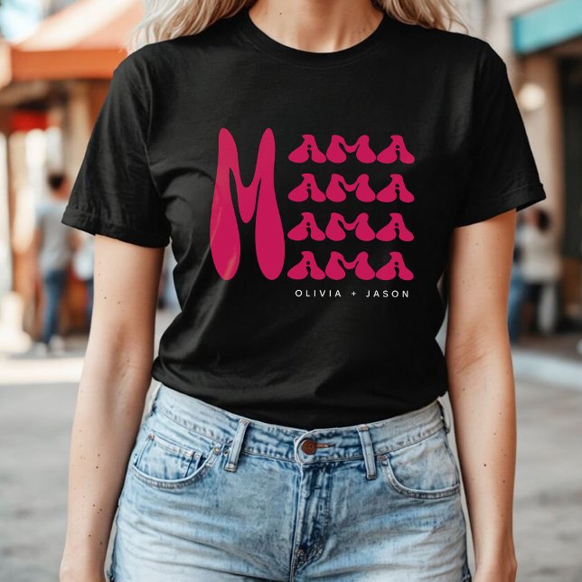 Camiseta Mamãe | Retrorografia rosa Nomes de crianças Mãe (Criador carregado)