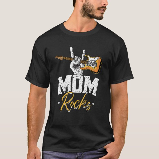 Camiseta Mamãe Rocks Rock E Roll Electronic Rock Guitar (Frente)