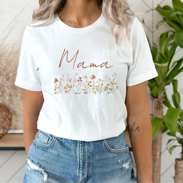 Camiseta Mamãe, seja Chá de fraldas de flor selvagem (Criador carregado)
