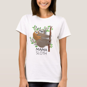 Camiseta Mamãe Sloth Subindo em Árvore com Baby Sloth nas c