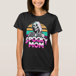 Camiseta Mamãe Spooky: Esqueleto Vaporwave no Halloween Mam