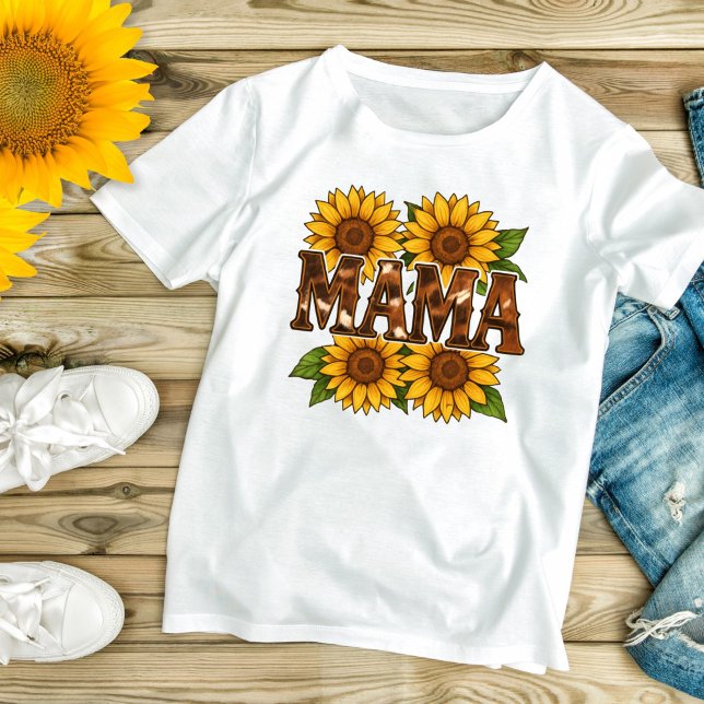 Camiseta Mamãe Sunflower Dons Para A Tendência Do Dia de as (Mama Sunflowers Rustic Country Cowhide Western T-shirt for Mom, Gift for Mom Mother's day gift)