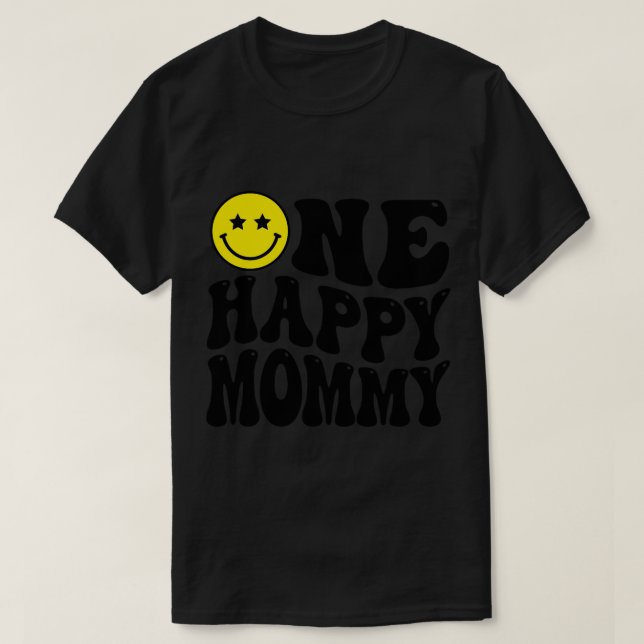 Camiseta Mamãe Um Feliz Cara Dada Família primeiro aniversa (Frente do Design)