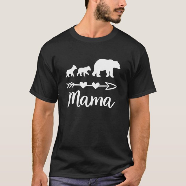 Camiseta Mamãe Ursa 2 Bebês Mãe de Duas Mães Bonitas Da (Frente)