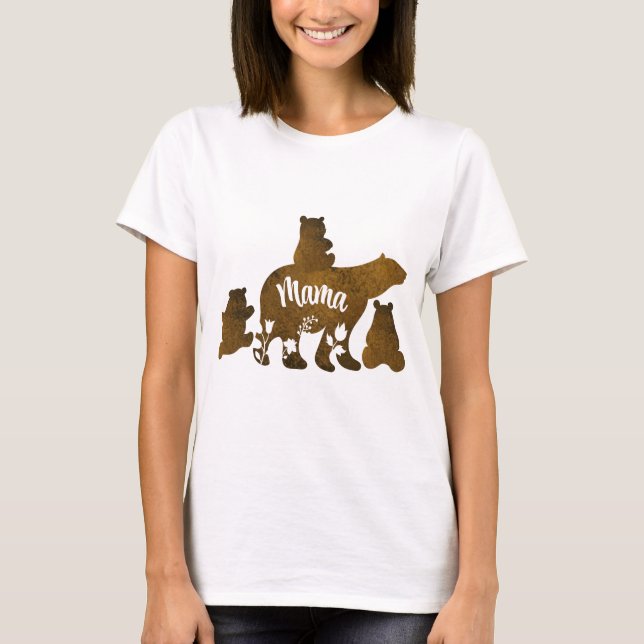 Camiseta Mamãe Ursa Com 3 Filhotes De Urso Seguindo Mamãe (Frente)