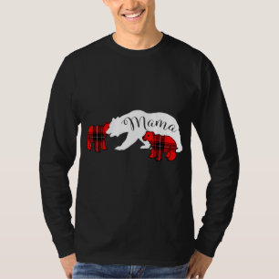 Camiseta Mamãe Ursa Dois Cubs Xadrez Vermelha Mãe Natal Paj