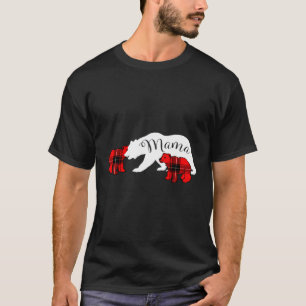 Camiseta Mamãe Ursa Dois Cubs Xadrez Vermelha Mãe Natal Paj