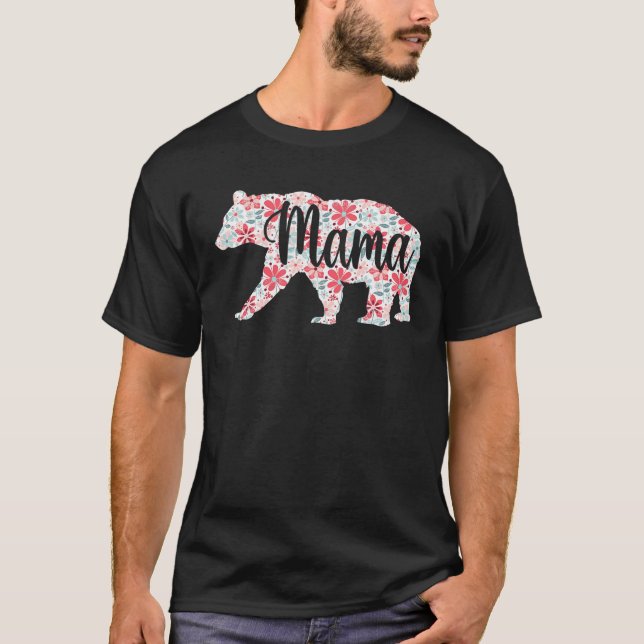 Camiseta Mamãe Ursa Floral Flor Família Bonita Mãe D (Frente)