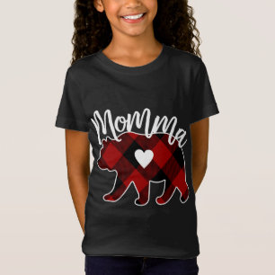 Camiseta Mamãe Ursa Natal Buffalo Xadrez Vermelho Branco E