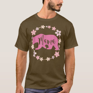 Camiseta Mamãe Ursa Rosa com Barba Floral Diversão Mãe