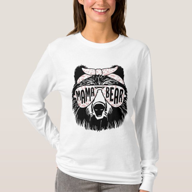 Camiseta Mamãe Ursa Rosto Óculos escuros Mãe Mãe Mãe Mamãe  (Frente)