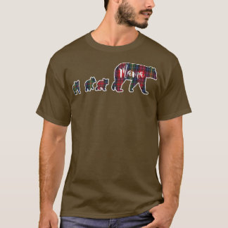 Camiseta Mamãe Ursa Três Cubs Tartan Xadrez Azul Vermelho V